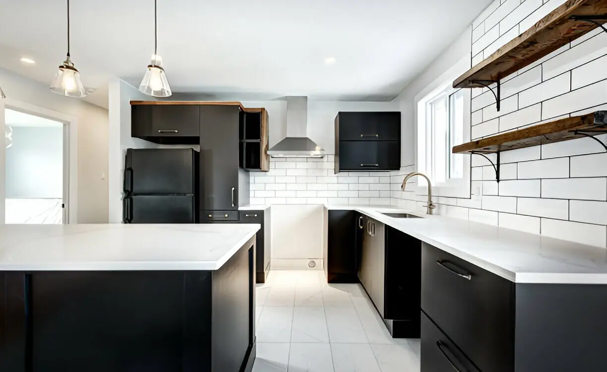 Black Kitchen Cabinets with White Countertops